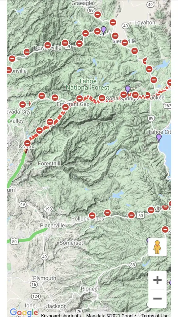 Road Closures map road trip with kids