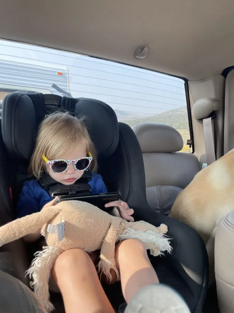 Road Trip with Kids playing on phone