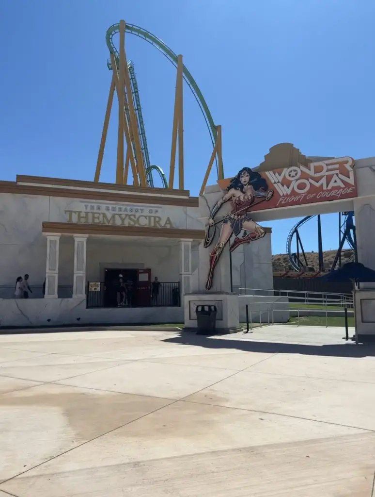 Wonder Women Flight of Courage Entrance Six Flags Magic Mountain All Rides